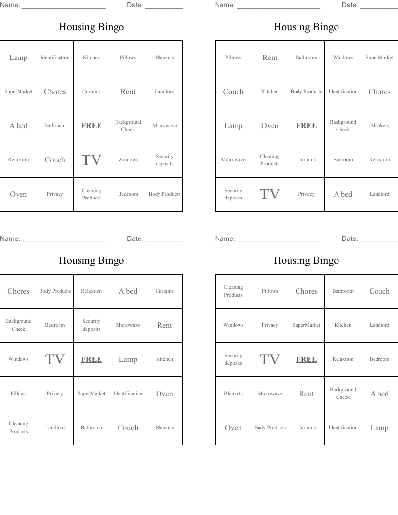 Housing Bingo