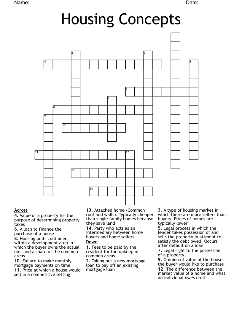Housing Concepts Crossword