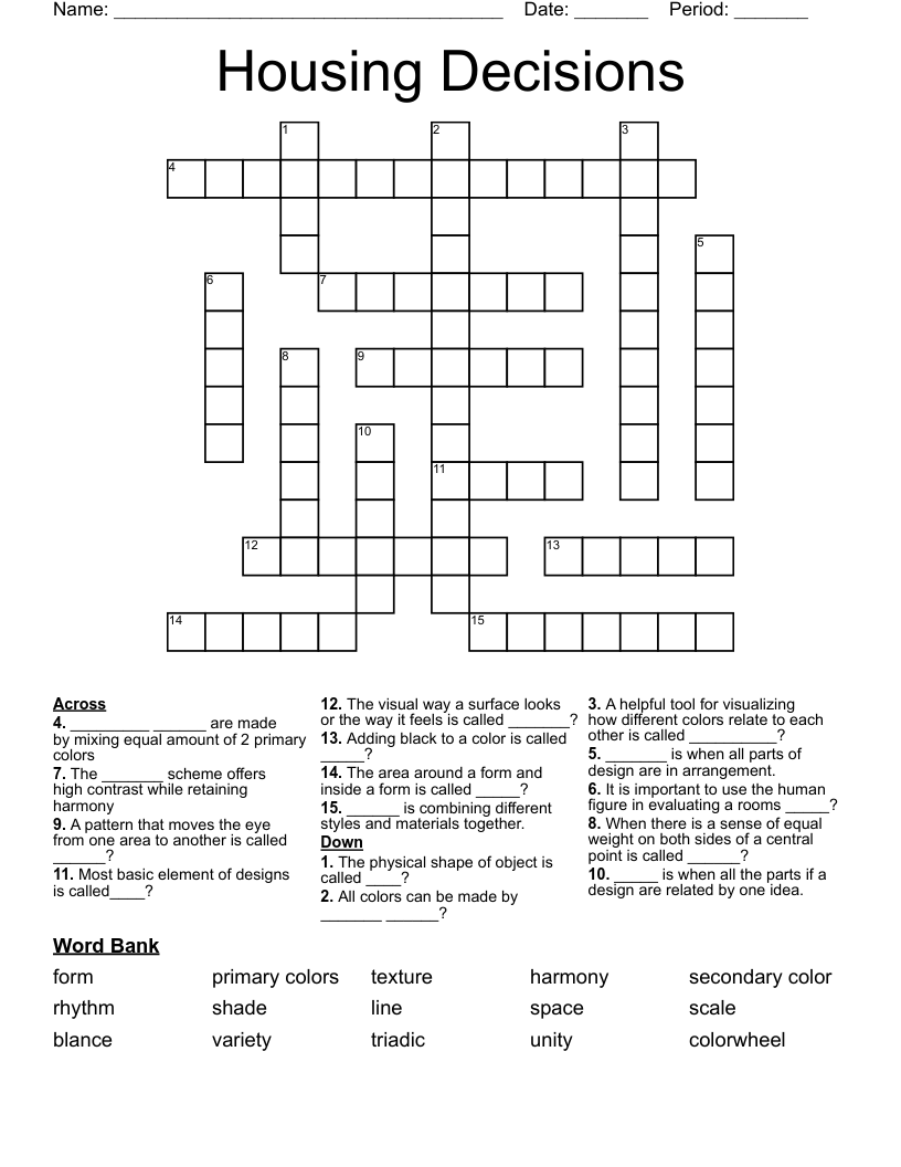 Housing Decisions Crossword
