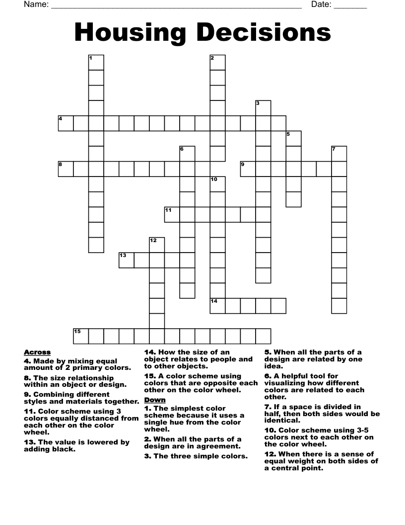 Housing Decisions Crossword