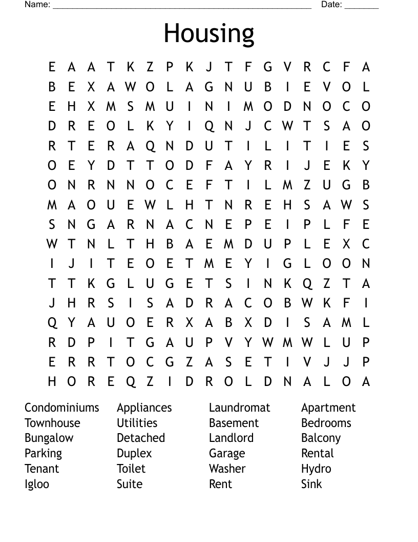Housing  Word Search