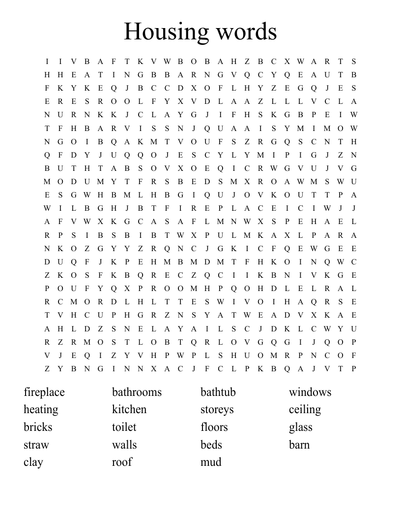 Housing words Word Search
