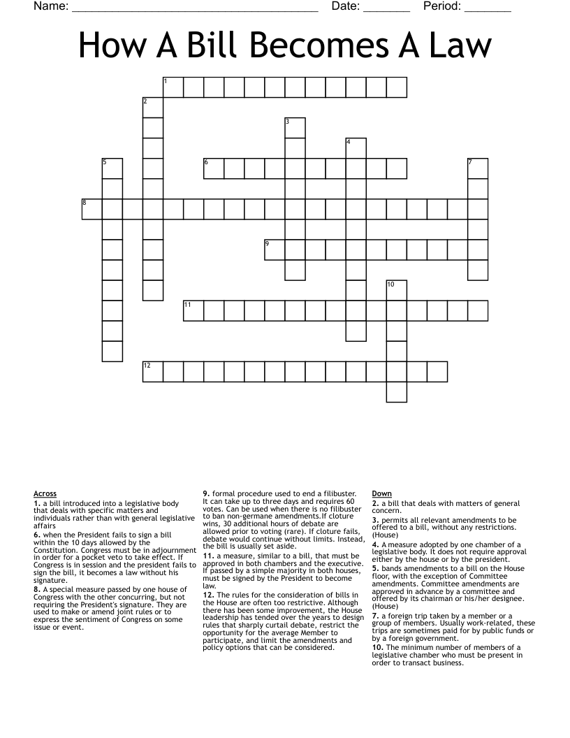 How A Bill Becomes A Law Crossword