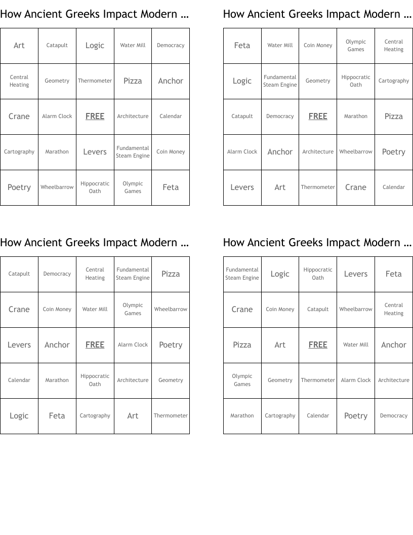 How Ancient Greeks Impact Modern Day Bingo Cards