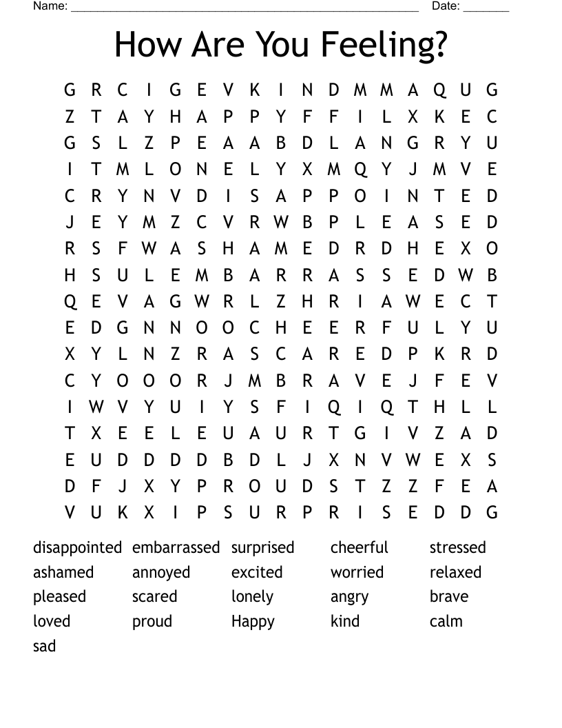 How Are You Feeling? Word Search