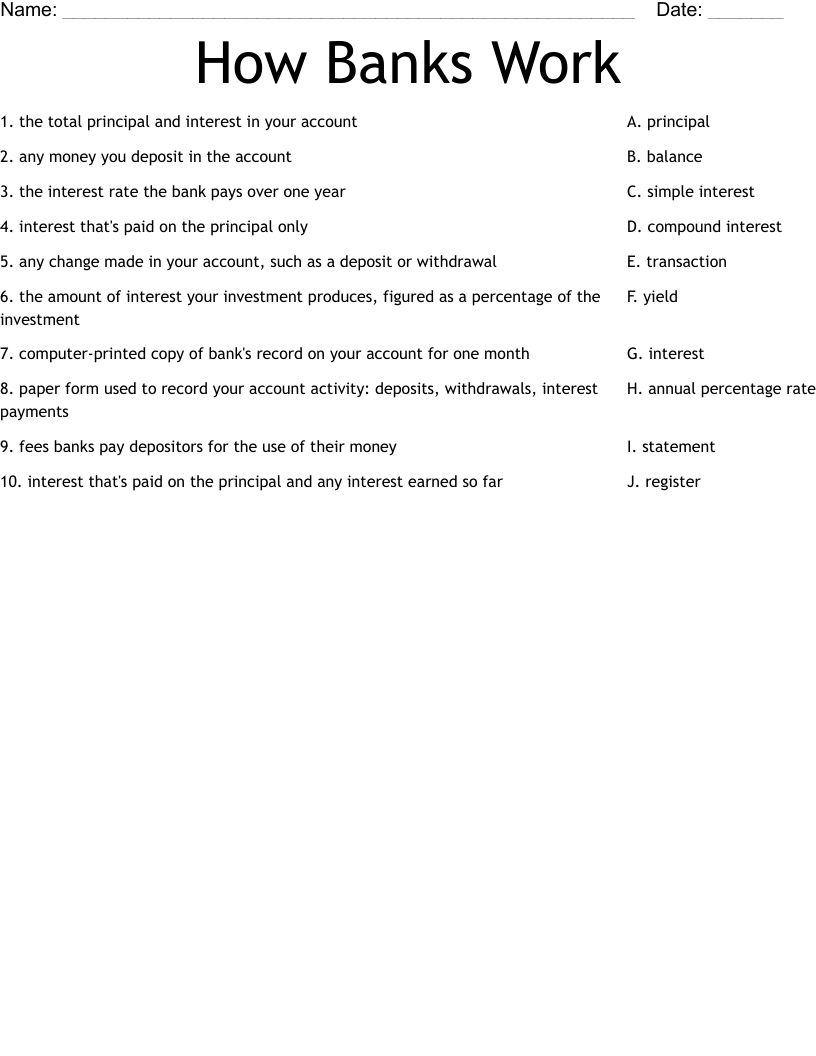 How Banks Work Worksheet