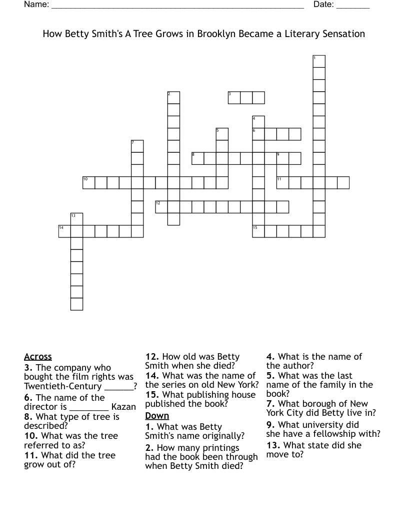 How Betty Smith's A Tree Grows in Brooklyn Became a Literary Sensation Crossword