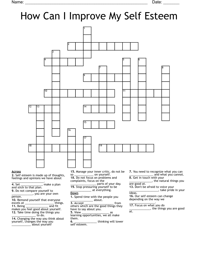 How Can I Improve My Self Esteem Crossword