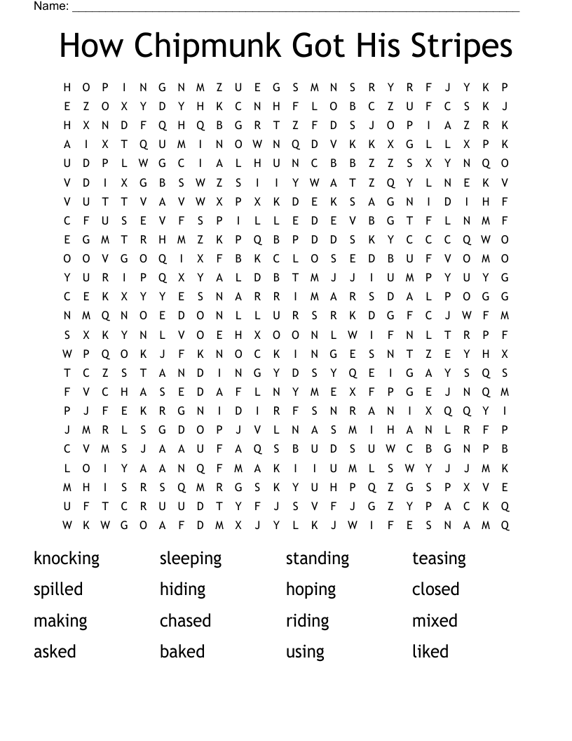 How Chipmunk Got His Stripes Word Search
