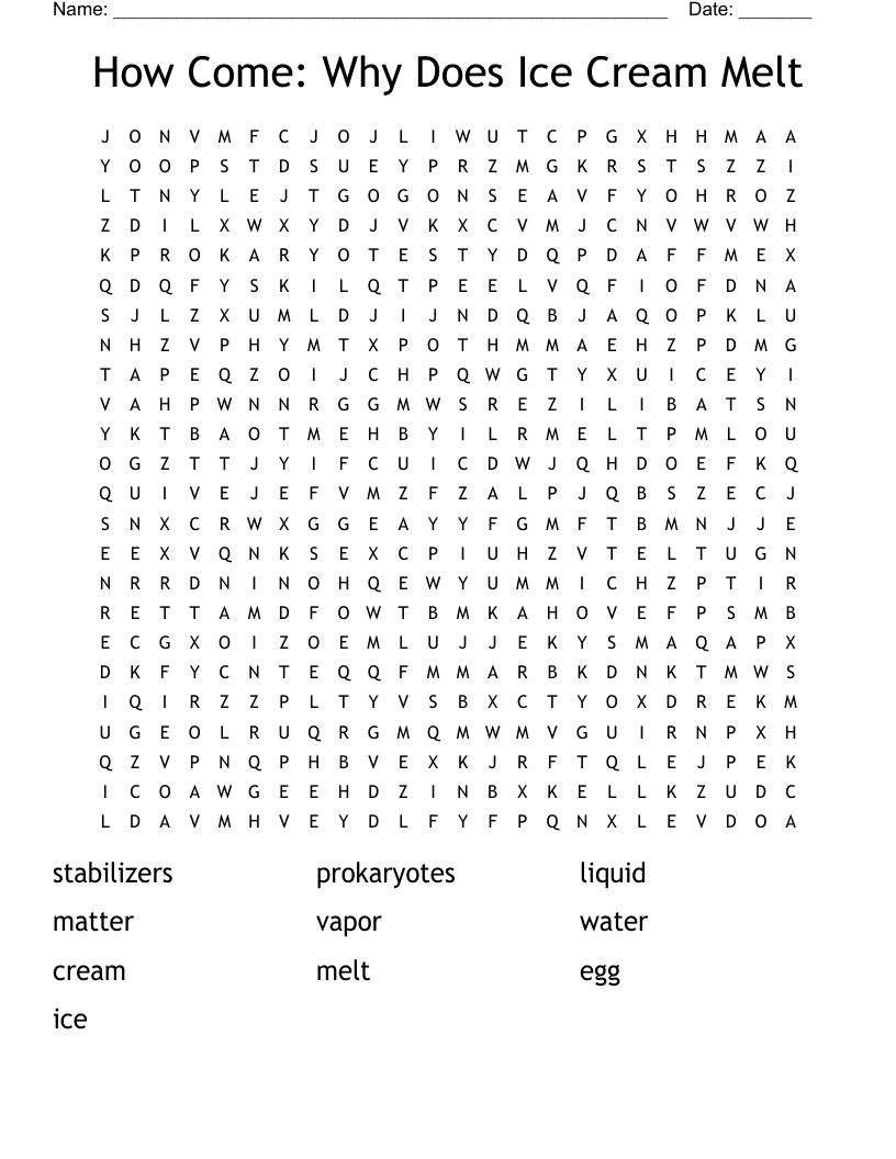 How Come: Why Does Ice Cream Melt Word Search