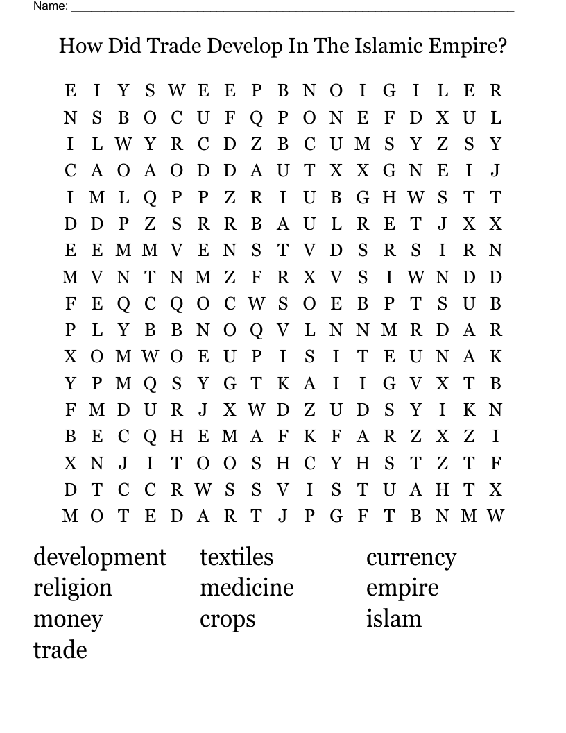 How Did Trade Develop In The Islamic Empire? Word Search