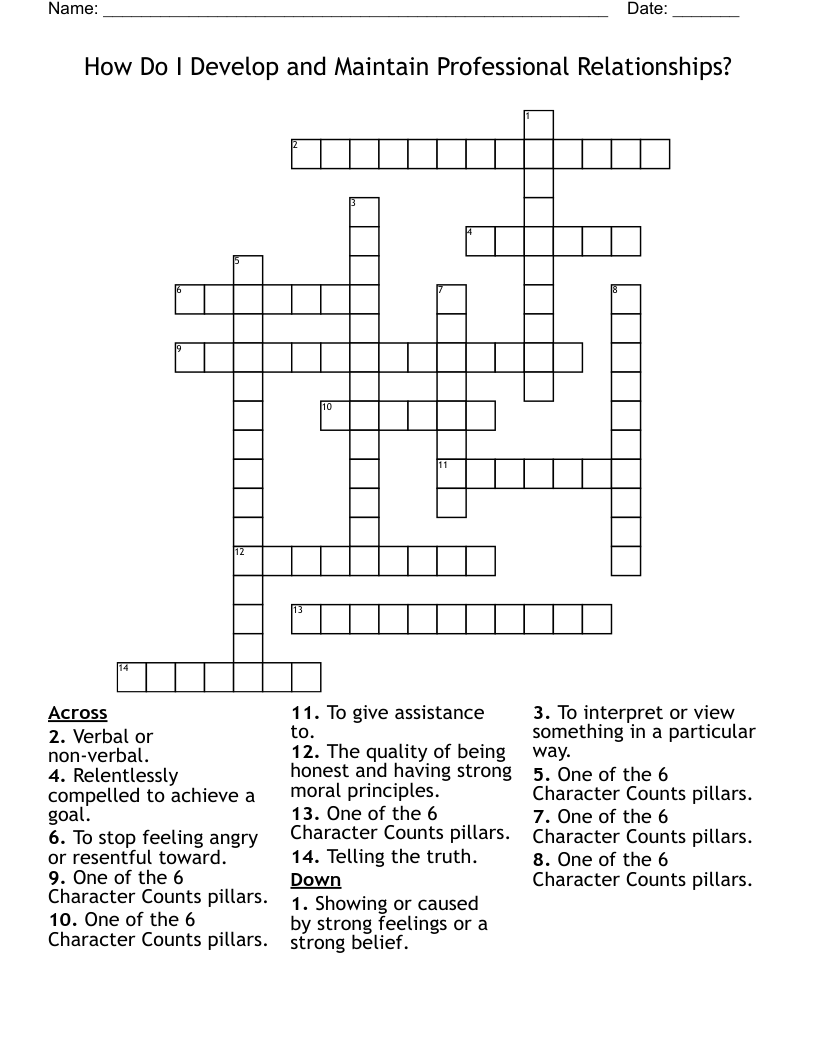 How Do I Develop and Maintain Professional Relationships? Crossword
