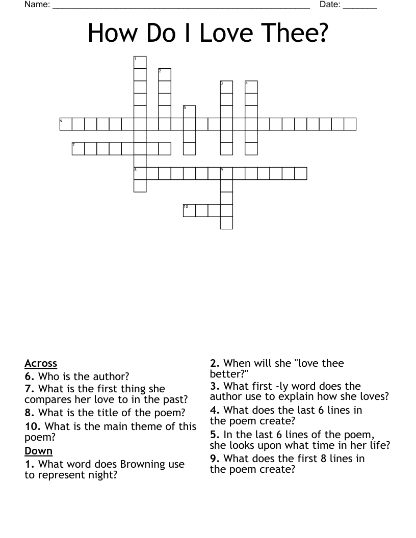 How Do I Love Thee? Crossword