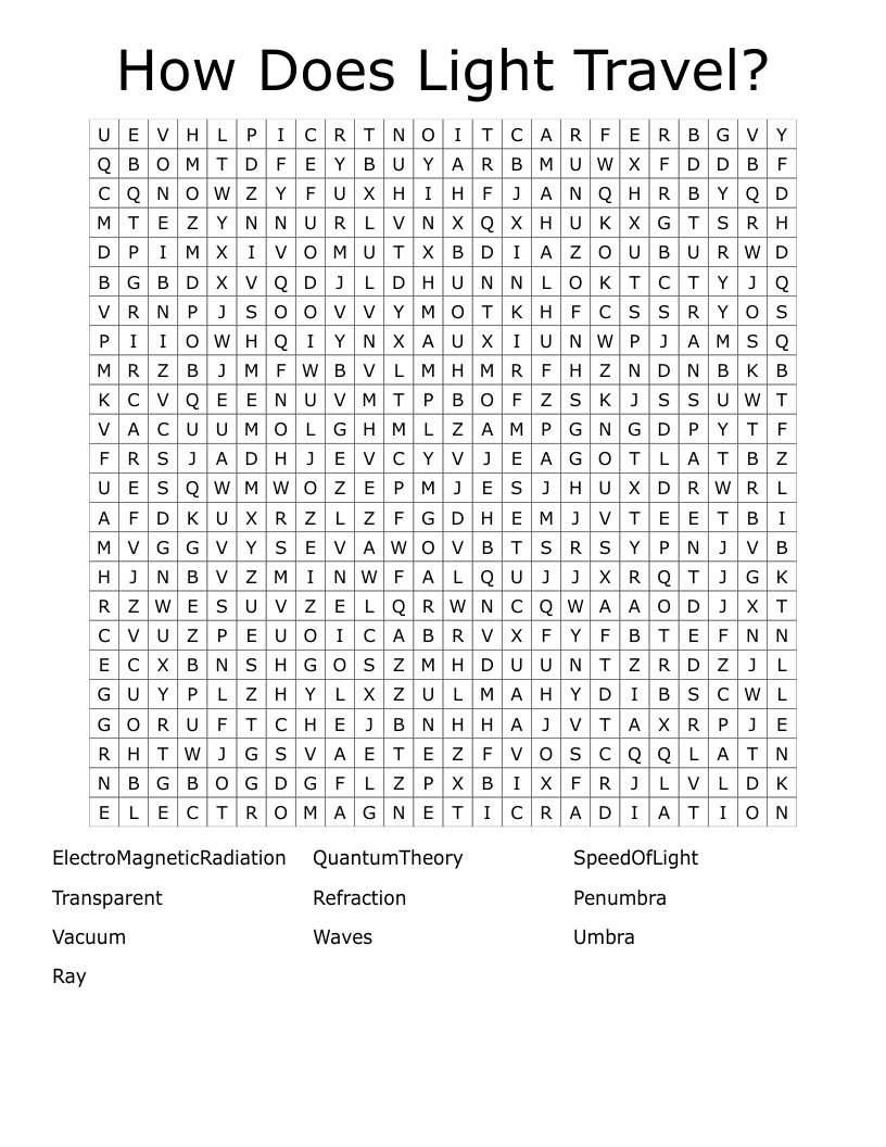 How Does Light Travel? Word Search
