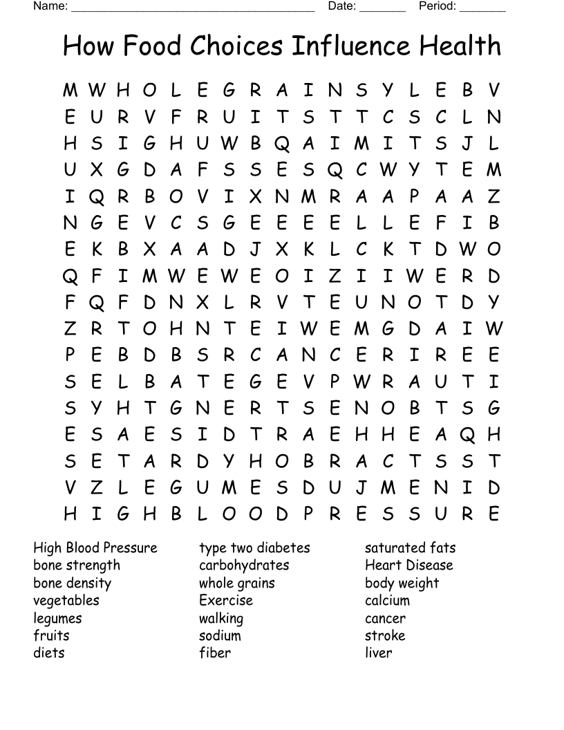 How Food Choices Influence Health  Word Search