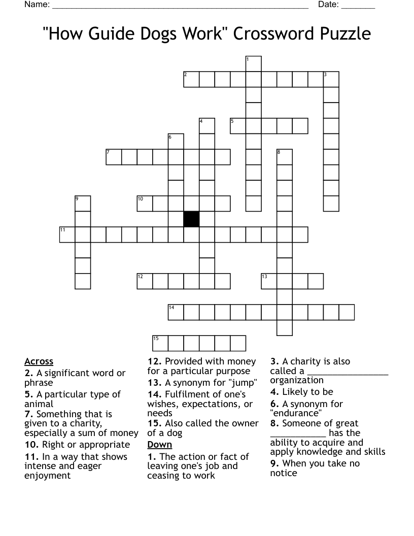 ''How Guide Dogs Work'' Crossword Puzzle