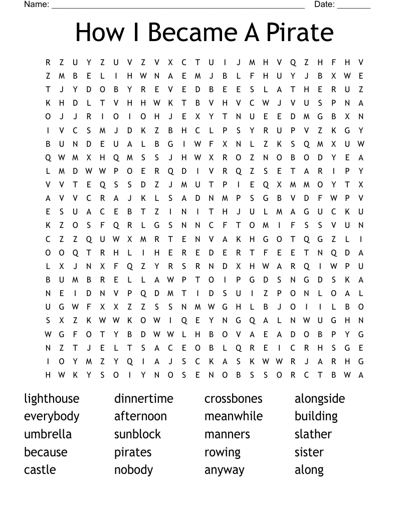 How I Became A Pirate Word Search