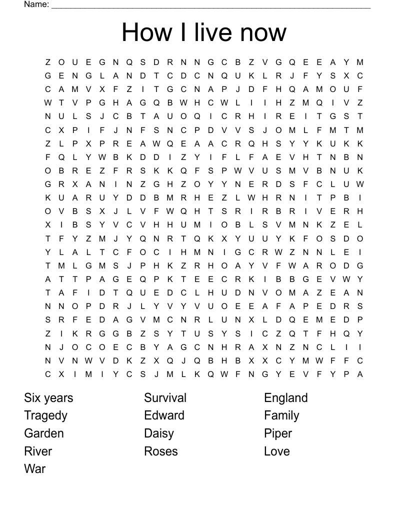 How I live now Word Search