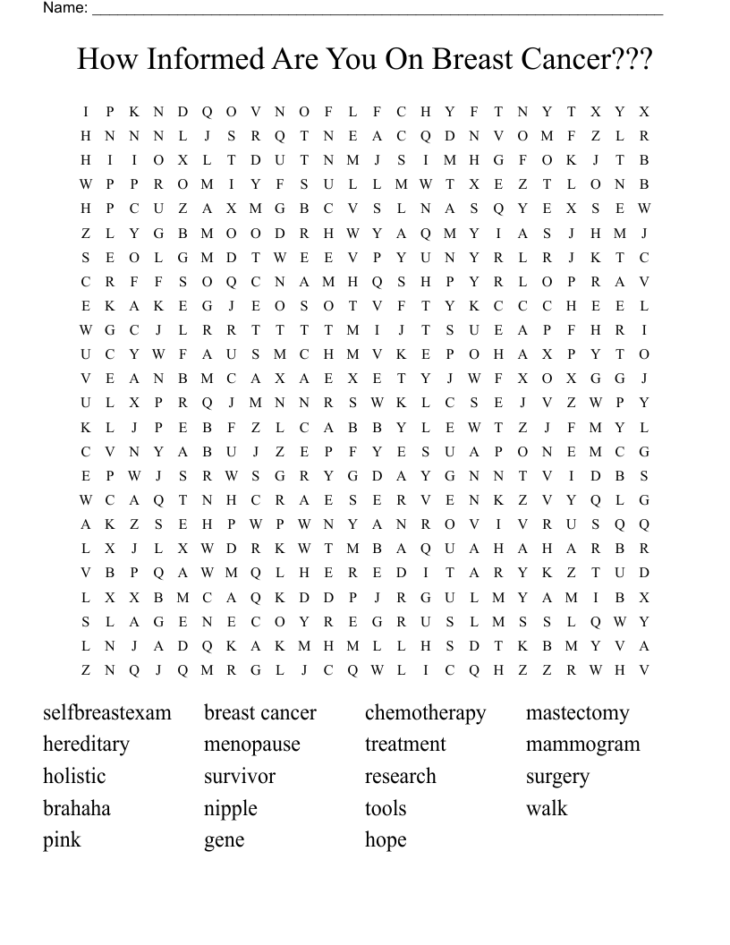 How Informed Are You On Breast Cancer??? Word Search