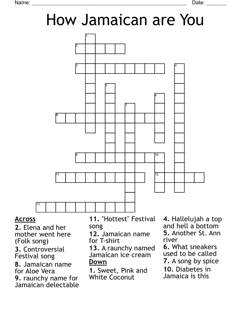 How Jamaican are You Crossword
