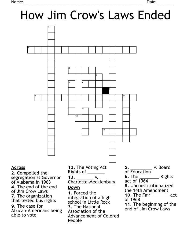 How Jim Crow's Laws Ended Crossword