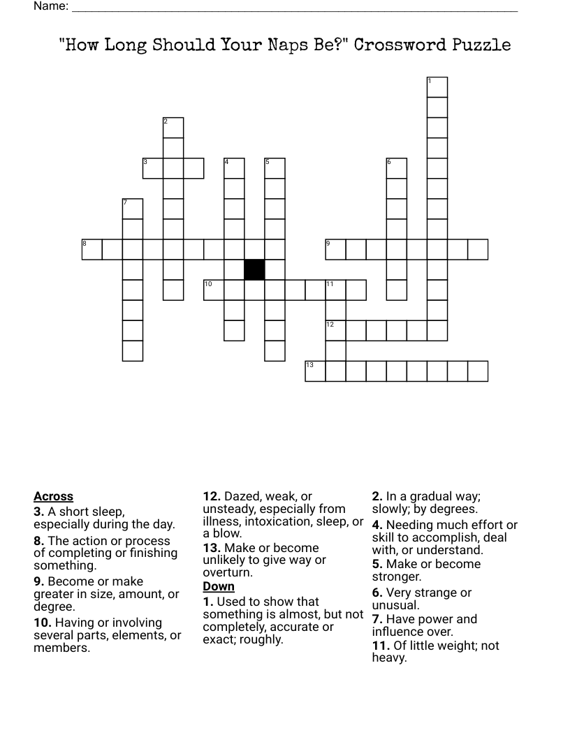 "How Long Should Your Naps Be?" Crossword Puzzle