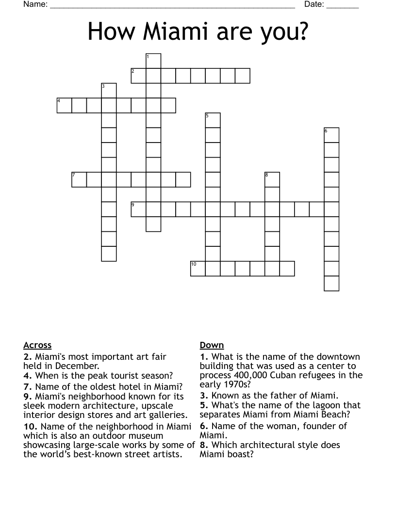 How Miami are you? Crossword