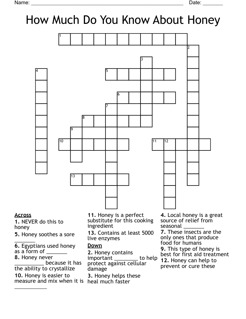 How Much Do You Know About Honey Crossword