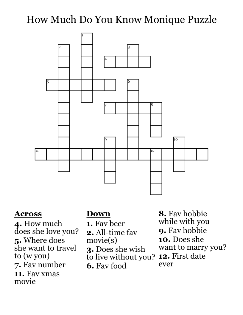 How Much Do You Know Monique Puzzle  Crossword