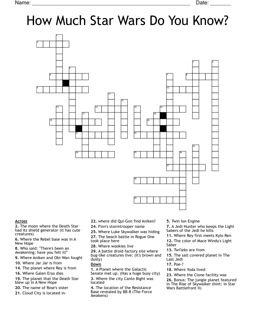 How Much Star Wars Do You Know? Crossword