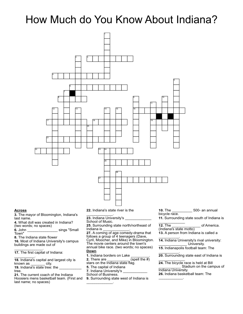 How Much do You Know About Indiana? Crossword