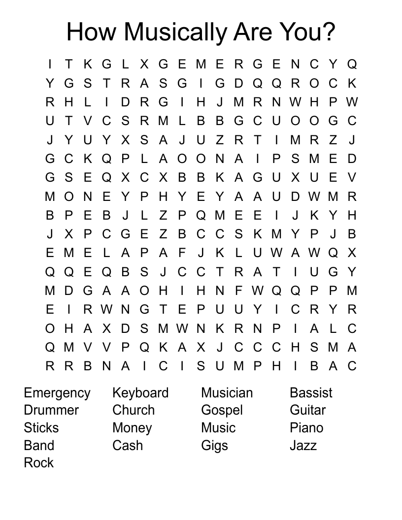How Musically Are You? Word Search