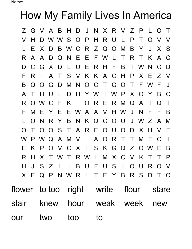 How My Family Lives In America Word Search