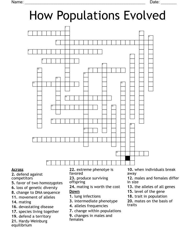 How Populations Evolved Crossword