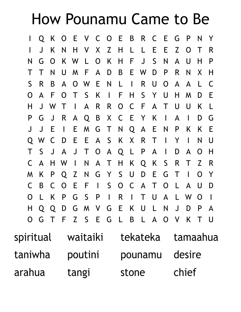 How Pounamu Came to Be Word Search