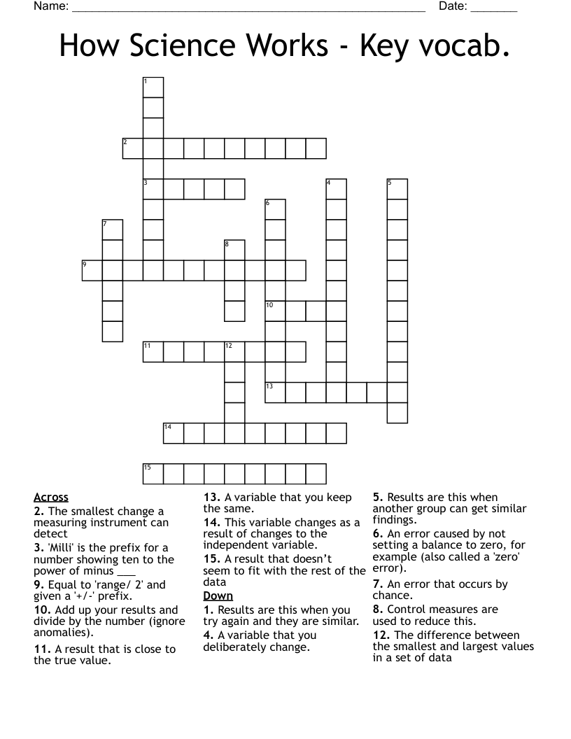 How Science Works - Key vocab. Crossword