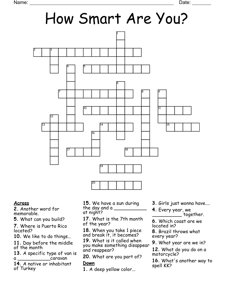 How Smart Are You? Crossword