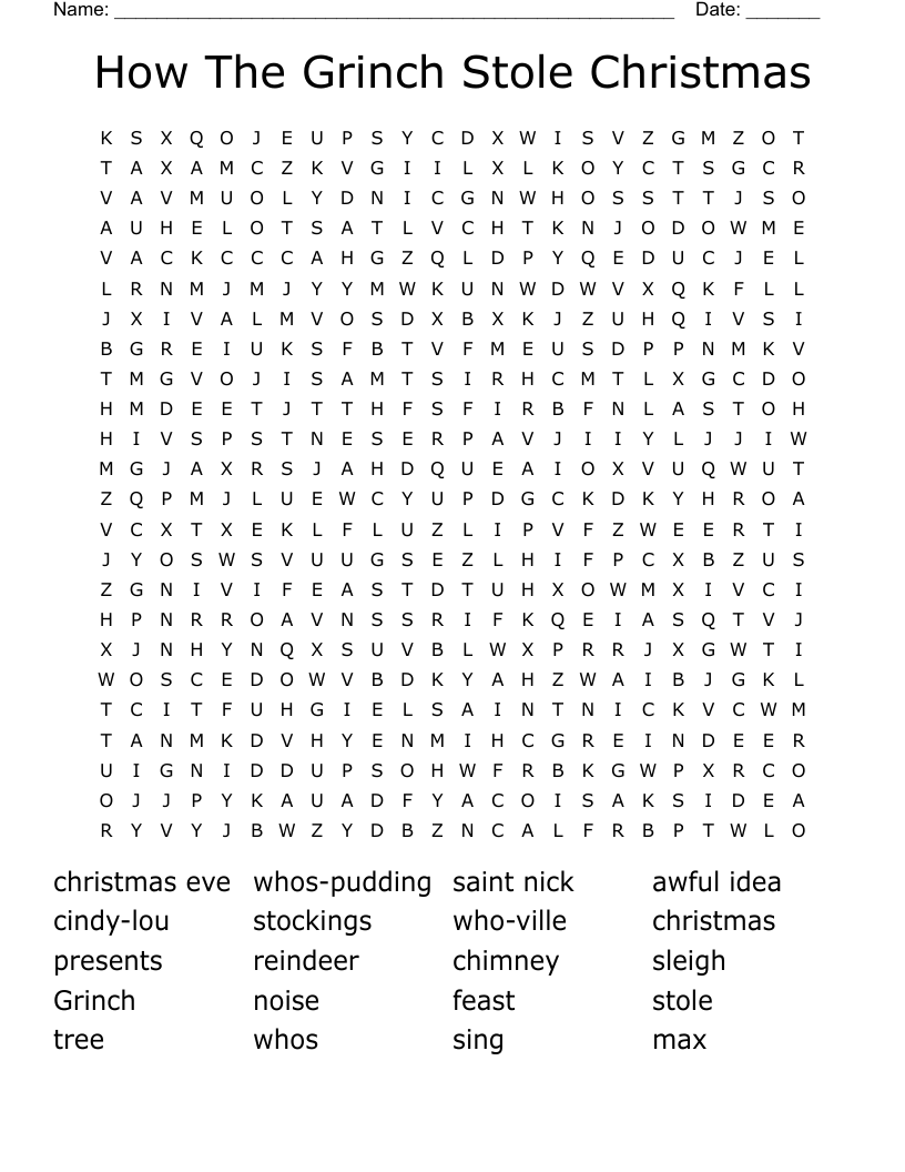 How The Grinch Stole Christmas Word Search