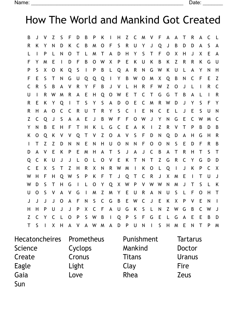 How The World and Mankind Got Created Word Search