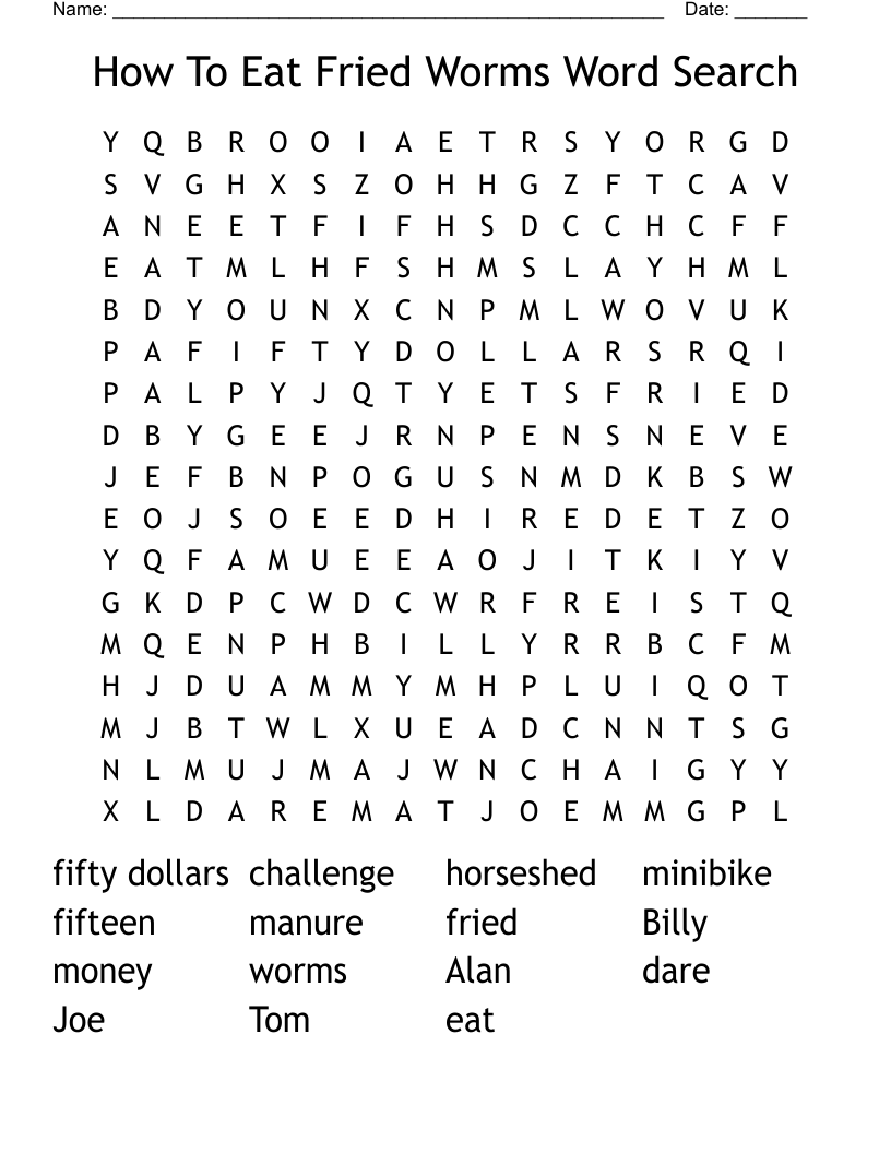 How To Eat Fried Worms Word Search