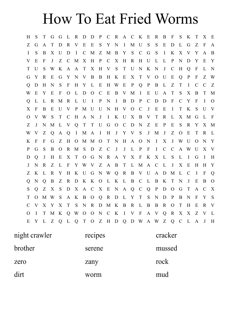 How To Eat Fried Worms  Word Search