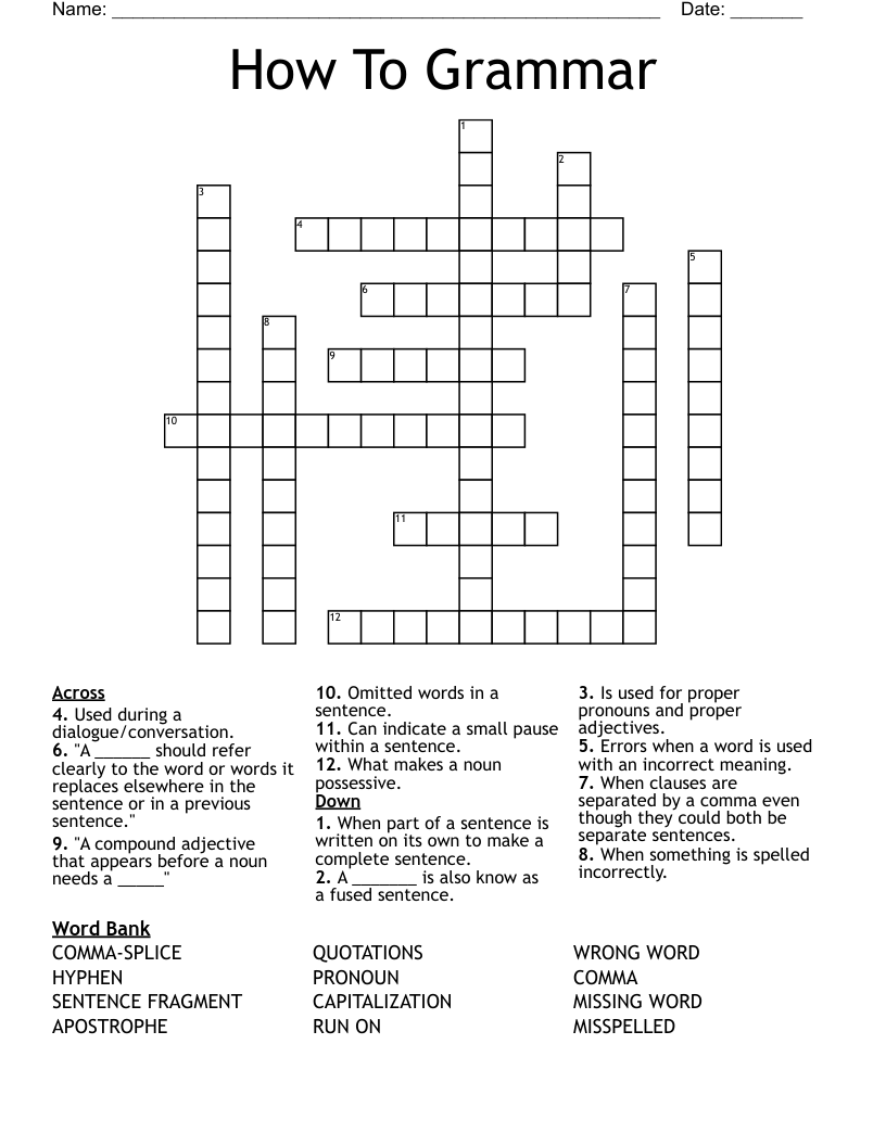 How To Grammar Crossword