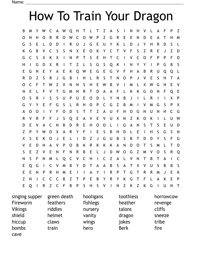 How To Train Your Dragon Word Search