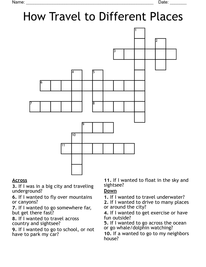How Travel to Different Places  Crossword
