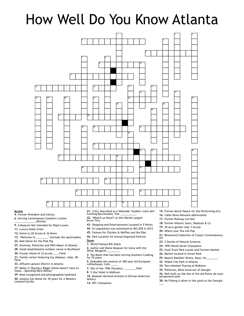 How Well Do You Know Atlanta Crossword