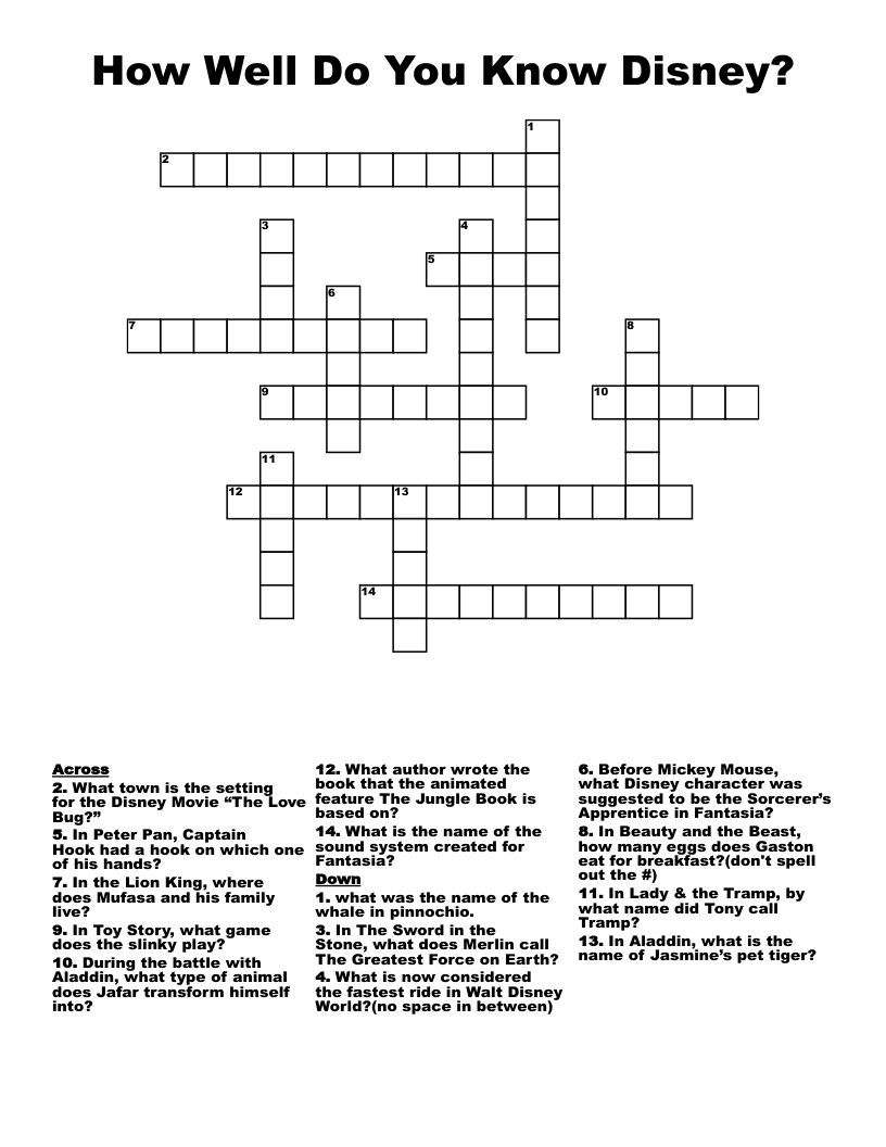 How Well Do You Know Disney? Crossword