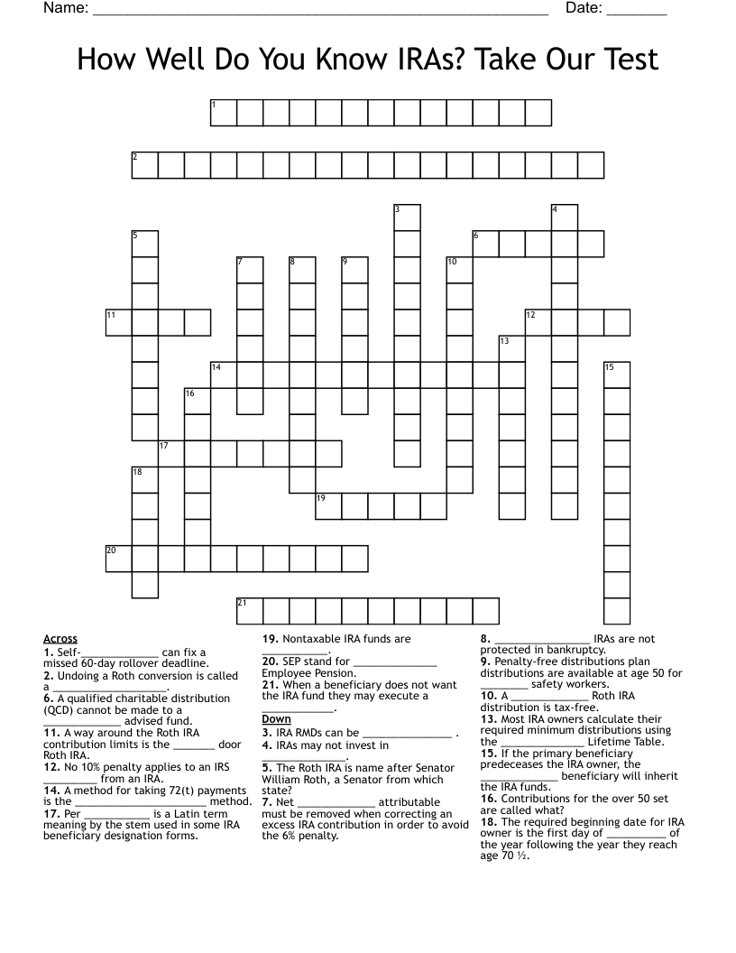How Well Do You Know IRAs? Take Our Test Crossword