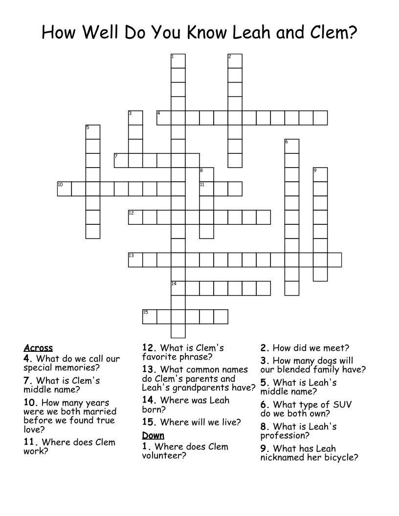 How Well Do You Know Leah and Clem? Crossword