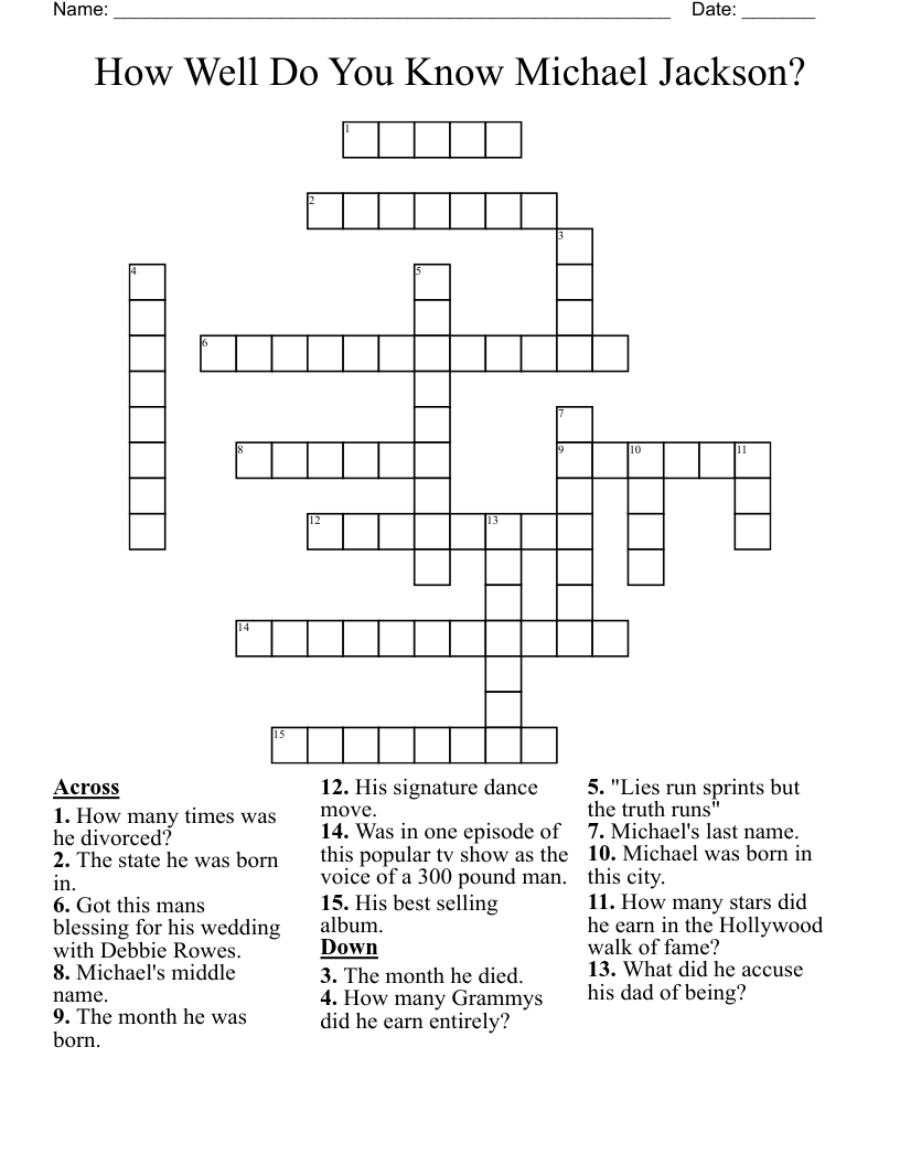 How Well Do You Know Michael Jackson? Crossword