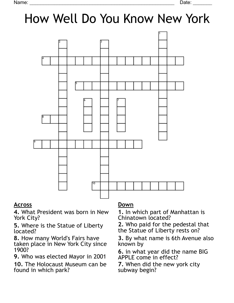 How Well Do You Know New York Crossword